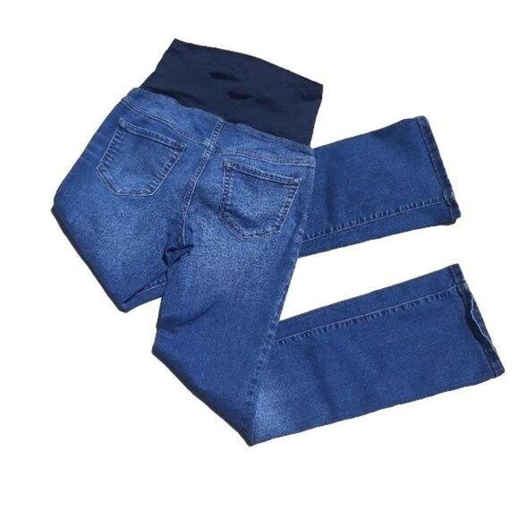 Isabel Maternity Jeans 2 Cotton Straight Leg Elastic Comfort Panel Medium Wash - Picture 4 of 6